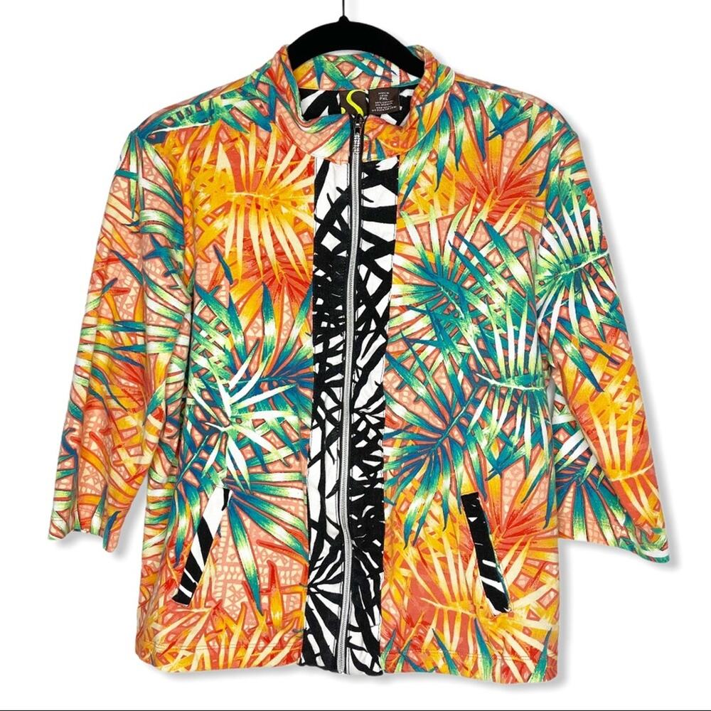 SPORTELLE / orange palm floral full zip jacket